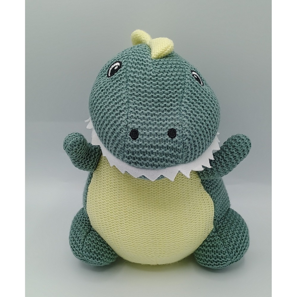 8" Spark Create Imagine Green Yellow Knit Knitted Rattle Plush T-Rex Dinosaur B5